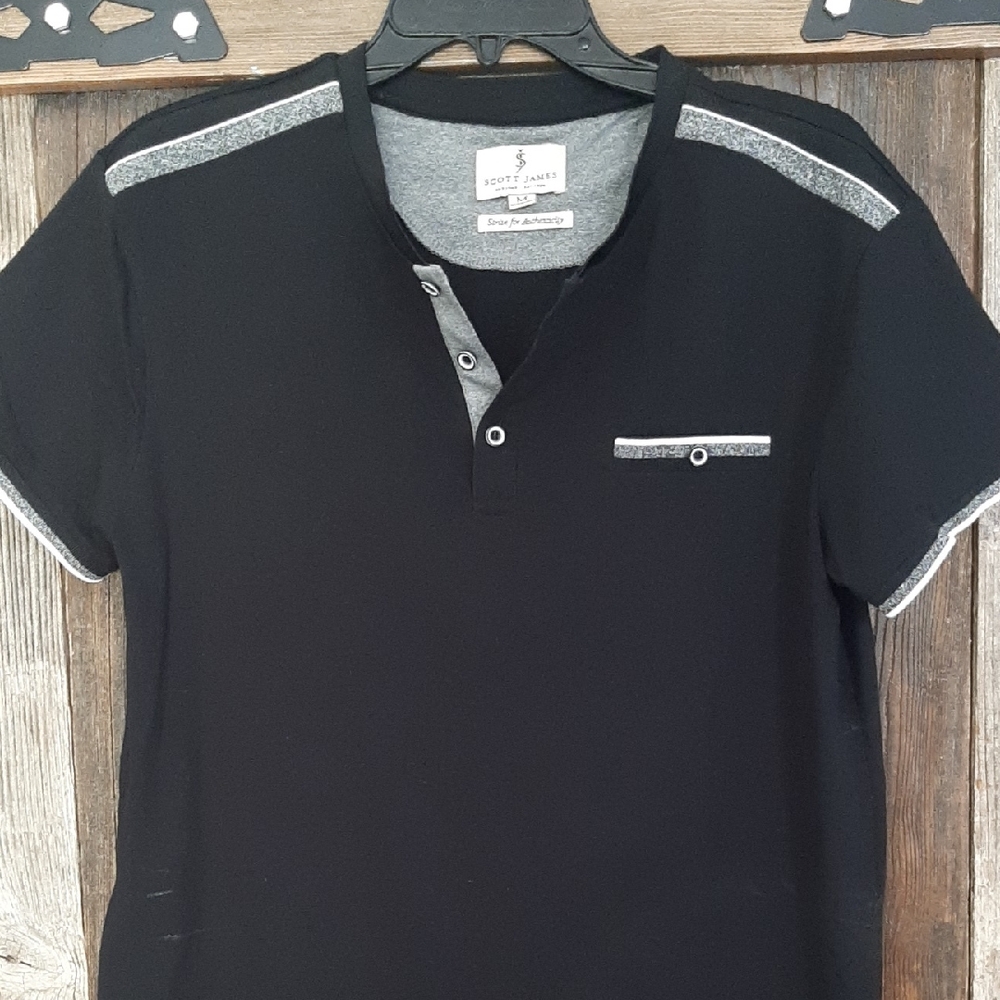 2 For $6 Scott James Men's Black and Gray Short Sleeve Shirt